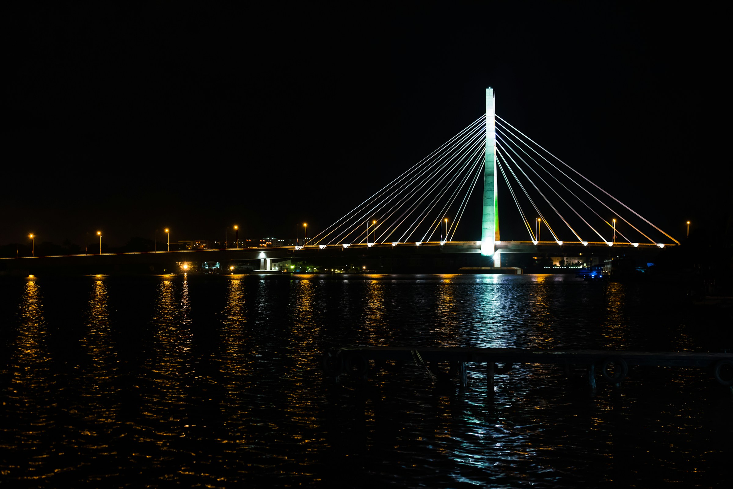 Lekki–Ikoyi Link Bridge illuminated at night in Lagos, Nigeria